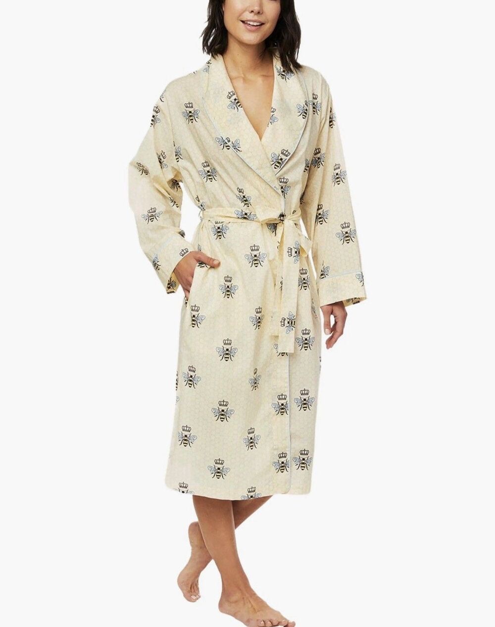 The Cat’s Pajamas Women's Queen Bee Lux Cotton Flannel Robe Shawl Collar Sz S/M